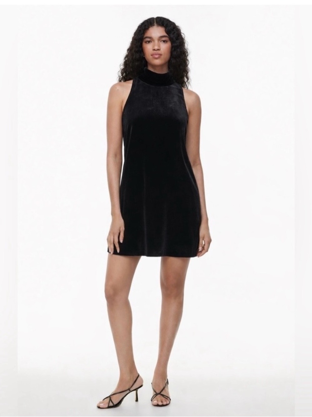 Wilfred Free Sleeveless Black Velvet Mock-Neck Mini Dress